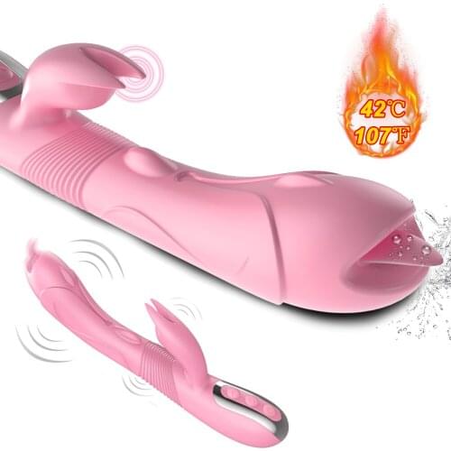 Dildo Vibrator Heating Tongue Licking Rabbit Vibrator Sex Toys For Women G Spot Vagina Clitoris Stimulator 12 Modes Sex Products
