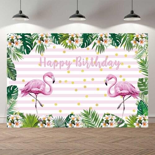 SeekPro Happy Birthday Party Baby Shower Tropical Flower Flamingo Summer Studio Photo Bacdrop Photography Backgrounds Wall Paper
