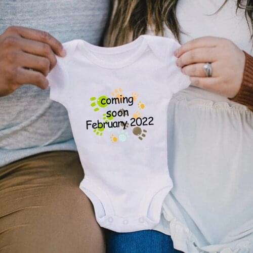 Baby Coming Soon February 2022 Bodysuit for Newborns Onesie Announcement Pregnancy Boys Girls Jumpsuit for Kids roupas de bebe