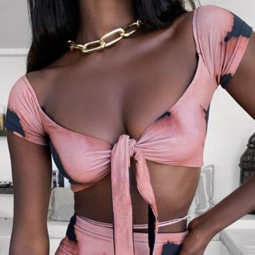 Summer Tie Front V-neck T-shirt Women Sexy Skinny Crop Top Streetwear Y2K Aesthetic Short Sleeve Off Shoulder Tees Shirt