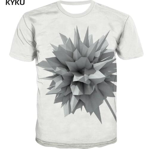 KYKU White T shirt Men Flower Shirt Print Abstract T-shirts 3d Three-Dimensional Anime Clothes Short Sleeve Hip hop Cool Male