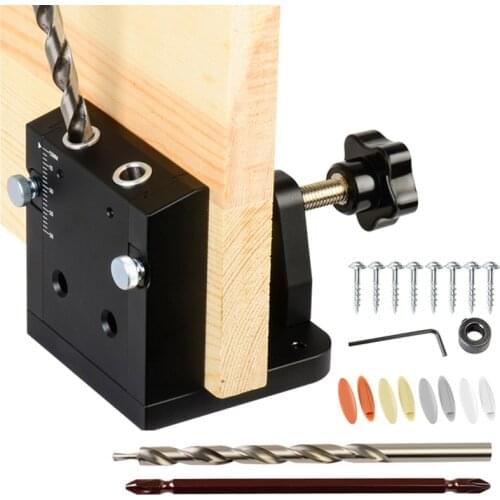 Oblique Hole Locator Drilling Tool Kit Aluminium Pocket Hole Jig 9mm Drill Bit Guide Dowel Jig JoineryCarpenter Woodworker Tools