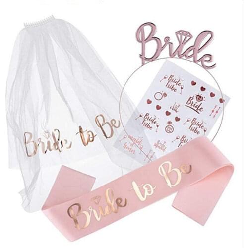3/4/6pcs Bride To Be Veil Set Wedding Decorations Wedding Shoulder Strap Tattoo Stickers Bridal Shower Bachelor Party Decoration