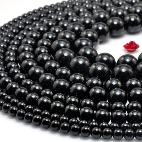 Natural Black Tourmaline Smooth Round Loose Beads Wholesale Gemstones Semi Precious Stones Bracelet Necklace Diy Jewelry Making