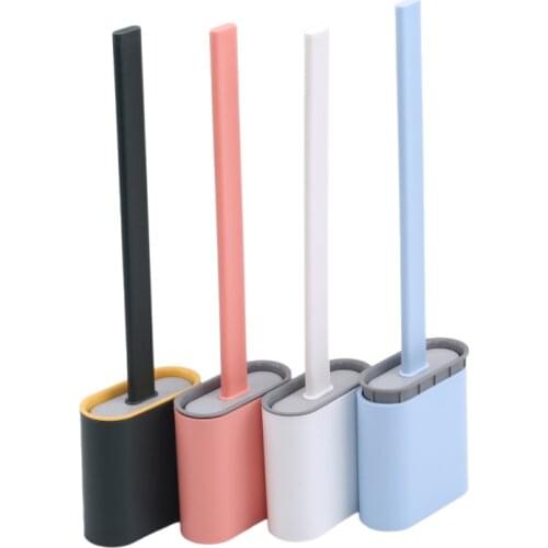 NEW Silicone Toilet Brush Flat Head Flexible Soft Bristles Brush With Quick Drying Holder Set Cleaning Brush For WC Accessories