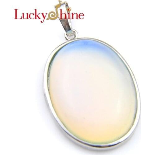 New arrive fashion jewelry Classic Simple Design silver plated huge Oval White Moonstone Crystal pendants 25*35MM