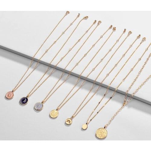 Fashion Round Enamel Moon Star Round Pendant Necklaces for Women Trendy Long Chain Gold Coin Choker Necklace Statement Jewelry