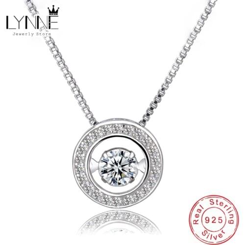 New Fashion Rotatable Will Dance Rhinestone Necklace 925 Sterling Silver Choker Round Zircon Pendant Necklace Women Jewelry Gift
