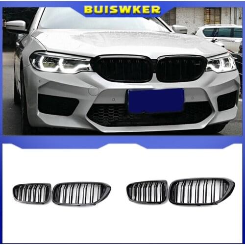 Front Bumper Grill For BMW 5 Series M5 G30 G31 520i 530i 540i ABS 2-slat Gloss Black Front Kidney Grille