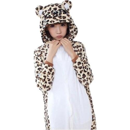 Leopard Bear Onesies Unisex Adults Animal Pajamas Flannel Hoodie Cosplay Costume jumpsuit Panda Pyjamas Sleepwear Home Clothes