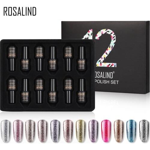 ROSALIND Nail Gel Polish Set For Manicure UV Colors Gel Varnish Semi Permanent Hybrid Nail Art Gel Polish Set & Kits 12PCS/LOT