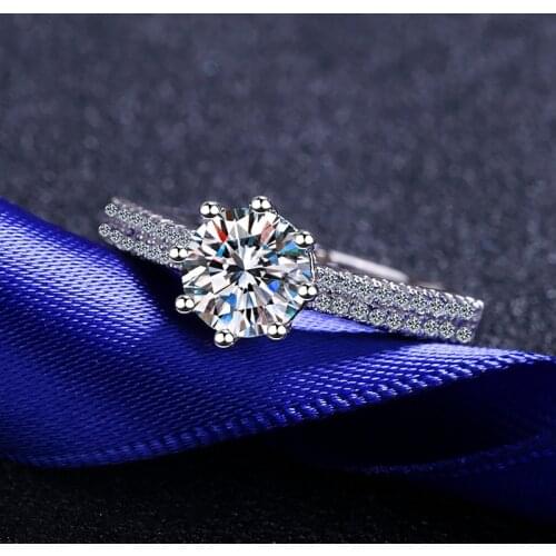 Silver 1 Carat Excellent Cut Diamond Test Passed D Color High Clarity Round White Moissanite Ring Silver 925 Party Jewelry