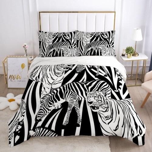 3D Duvet Quilt Cover Set Bedding Sets White Black Bed Linens Pillowcases King Queen Full Double Size Jungle