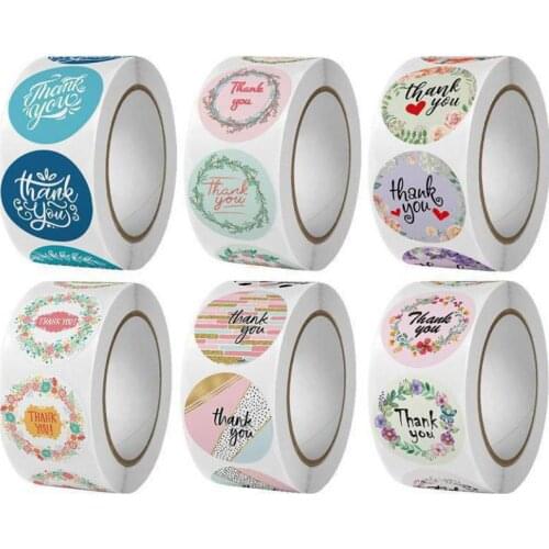 Thank You Stickers Roll 500PCS Colorful Floral Thank You Seal Lable Stickers for Business, Greeting Cards, Gift Wraps Decoration