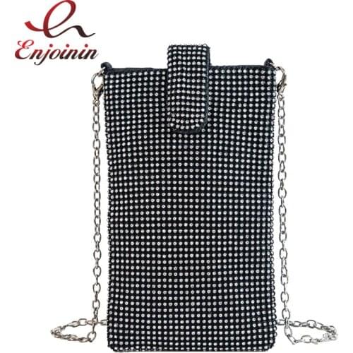 High Quality Fashion Diamond Luxury Mini Phone Bag Ladies Handbag Shoulder Bag Silver Clutch Bags Evening Bag Purse Wallet F