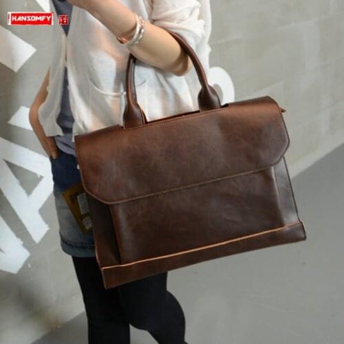 New Women handbags ladies briefcase computer bag female crazy horse leather shoulder messenger bags 14 inch laptop briefcases