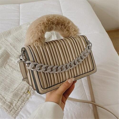 Pleated Totes With Plush Handle 2021 New High-quality PU Leather Womens Designer Handbag Luxury Brand Shoulder Messenger Bag