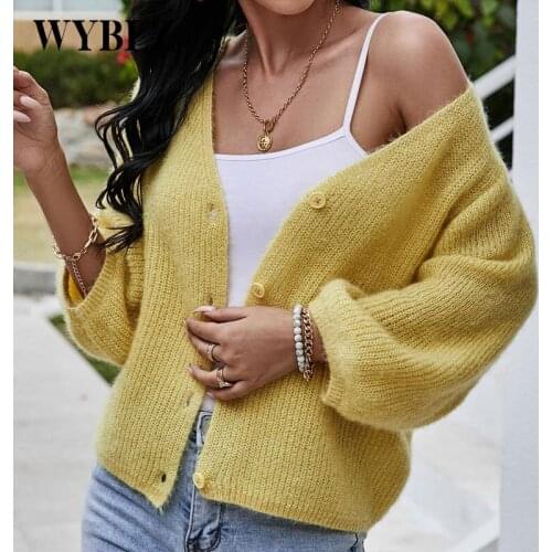 Spring Autumn Knitted Crop Cardigan Women Fashion Korean Short Sweater Long Sleeve V Neck Oversizd Loose Knitting Sweater Lady