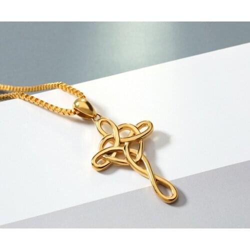 Knot Cross Pendant Necklace Women Men Collares Mujer Stainless Steel Twisted Cross Chain Necklace For Wife Mother Blessing Gifts
