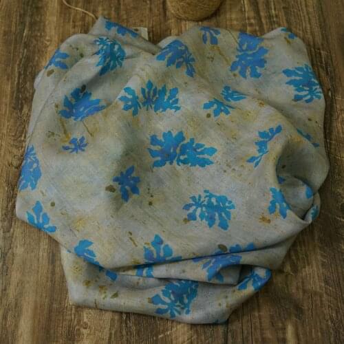 High quality ramie tissu Beautiful Blue digital printing patchwork High end dress cheongsam fabric