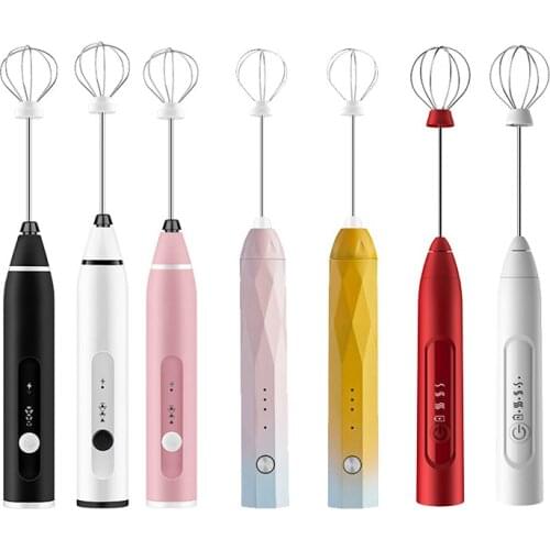 3-Speeds Egg Beater Coffee Milk Drink Whisk Mixer Heads Eggbeater Frother Stirrer USB Rechargeable Handheld Food Blender Whisk