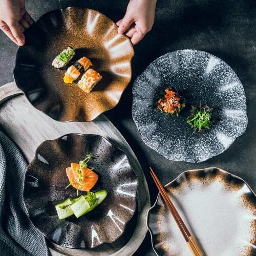 Japanese ceramic flat plate creative lotus leaf plate dessert plate western dinner plate pasta flat plate household