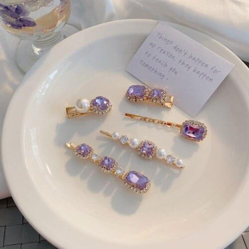 1Pcs Starry Sky Amethyst Hairpins Pearl Hair Clips Women Hair Accessories Sweet Girls Crystal Bangs Side Barrettes Headwear