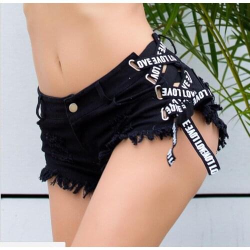2021 Sexy Low Waist Bandage Denim Ripped Hole Short Jeans Women Mini Skinny Sexy Club DJ Dance Shorts New White Blue Black