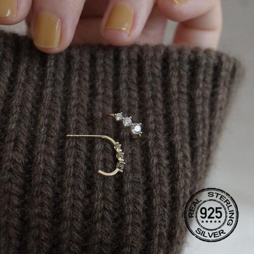 S925 Silver Earrings For Women Gold Zircon Crystal Arc Geometric Fashion Retro Punk Cute Design Gift Lady Wedding Jewelry INEFFA