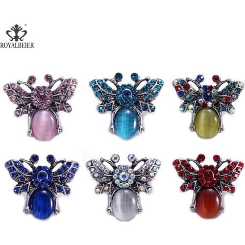 Womens bracelet Butterfly Snap Button Metal Animal Snaps Button Gold Color Charm With Rhinestone For Snaps Jewelry