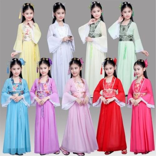 Chinese Traditional Hanfu Dress Child Clothes Folk Dance Girl Old Chinese Opera Tang Dynasty Han Ming Costume Tangsuit For Kids
