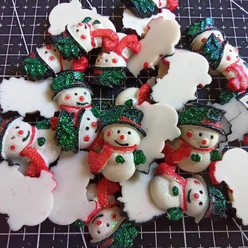 1pcs/lot resin flat back glitter Christmas snowman 26mm Cabochons Hair Bow Center DIY Christmas decration