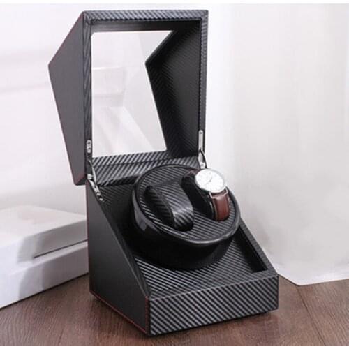 2 Slots Carbon Fibre Watch Winders PU Mechanical Watch Organizer New Watch Gift Winders Black Mens Watch Boxes Case