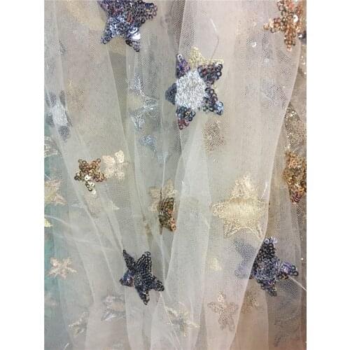 2017 African French Lace Fabric High Quality African Tulle Lace Fabric with sequins lace fabric