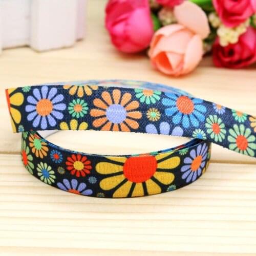 5/8'' Free shipping Fold Elastic FOE flowers printed headband headwear hairband diy decoration wholesale OEM P5114