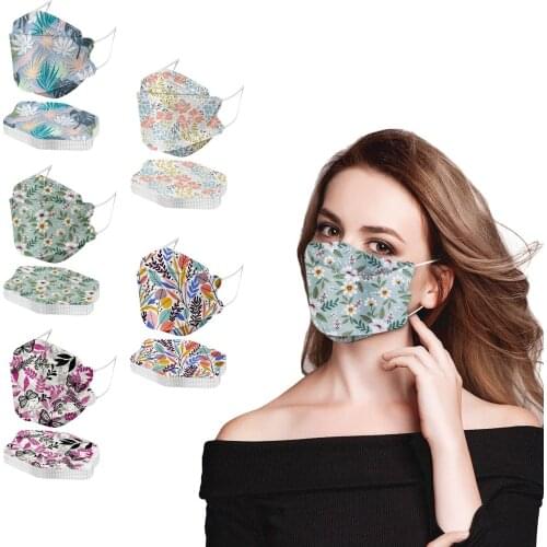 50pc Disposable Adults Flower Print Face Fish Masks 4 Ply Facemasks Masque Mascarillas Desechables Halloween Cosplay Mascherine