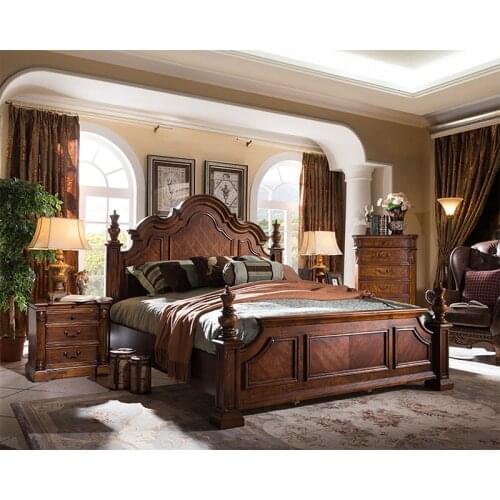 American high-grade birch wood bedroom furniture set king size bed Juego de muebles de dormitorio cama king size GH18