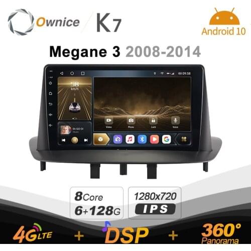 720P K7 Android 10.0 Car Radio Stereo for Renault Megane 3 2008 - 2014 Support Front camera 4G LTE 360 2din Auto Audio 6G+128G