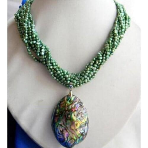 Free shipping 10Strands 18'' 3mm Green Baroque Freshwater Pearl Paua Abalone Shell Pendant