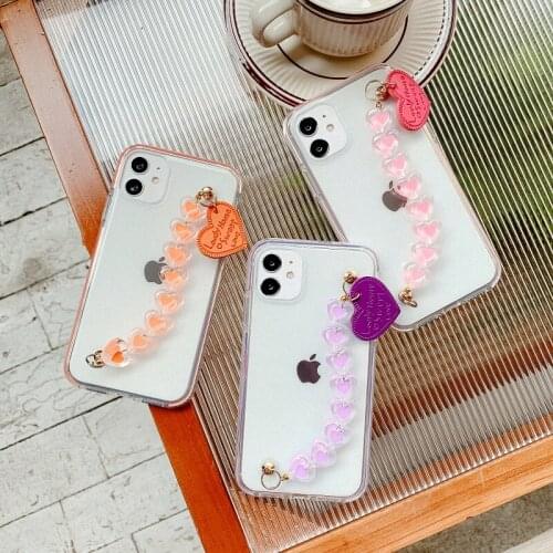 Love heart wristband strap Case For iPhone 6 6s 7 8 Plus X XR XS Max SE 2020 11 12 Mini Pro Max Clear TPU Cover Purple Bracelet