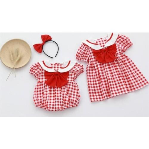 Baby Girls Romper Clothes Summer Newborn Baby Romper Playsuits Plaid Short Sleeve Princess Infant Baby Girls Sunsuit Outfits