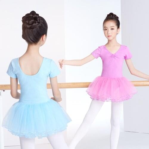 Childrens Ballet dress girls gymnastics leotard ballroom dance dress short sleeve Ballet tutu childrens performance suit