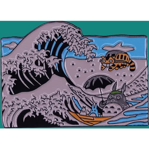 Anime Movies Lapel Enamel Brooch pins Collecting Sea Wave Metal Badges Children Fashion Jewelry Gifts Adorn Backpack Collar Hat