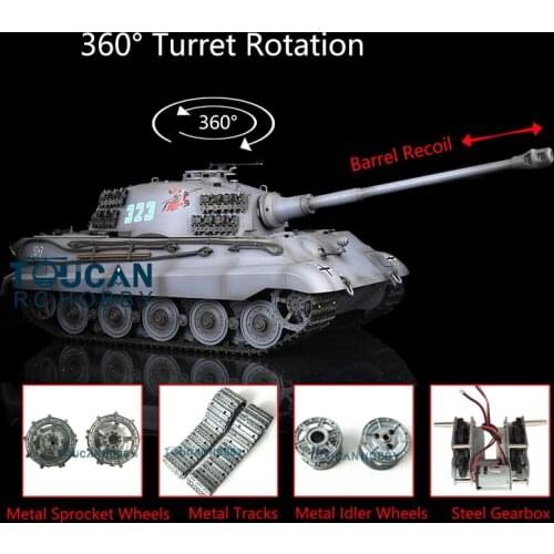 Heng Long 1/16 Gray 7.0 RC Tank Upgraded King Tiger 3888A Barrel Recoil 360° TH17540-SMT4