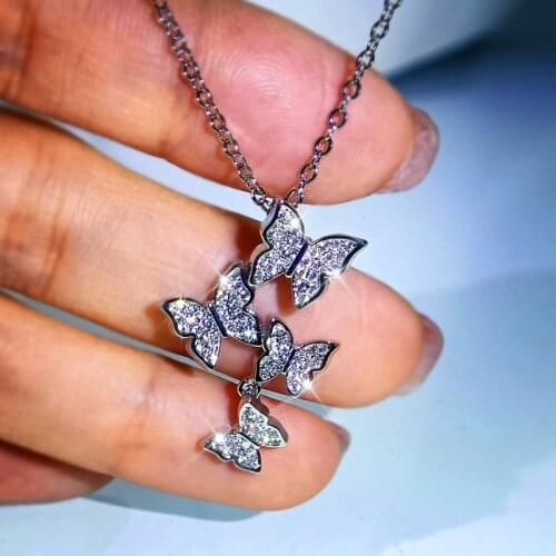 Huitan Simple Stylish Women Butterfly Pendant Necklaces with Shiny CZ Statement Necklace for Party Versatile Female Jewelry Gift