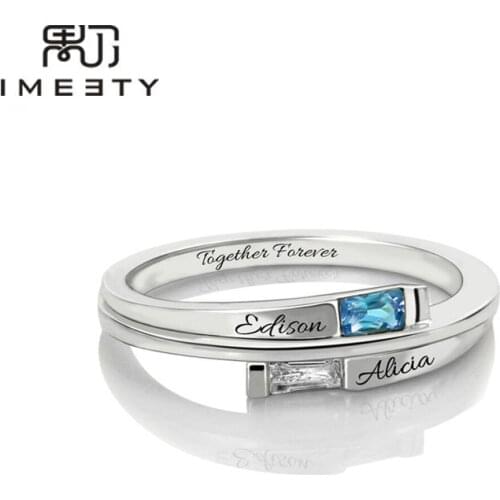 IMEETY personalized rings silver engraved two name couple rings with birthstones engagement ring customized gifts