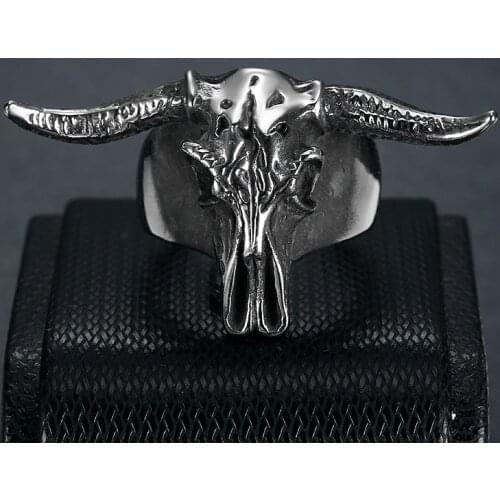 Goat Head Skull Rings Gothic Animal Rings For Men Bafomet Demon 316L Stainless Steel Punk Rock Biker Jewelry