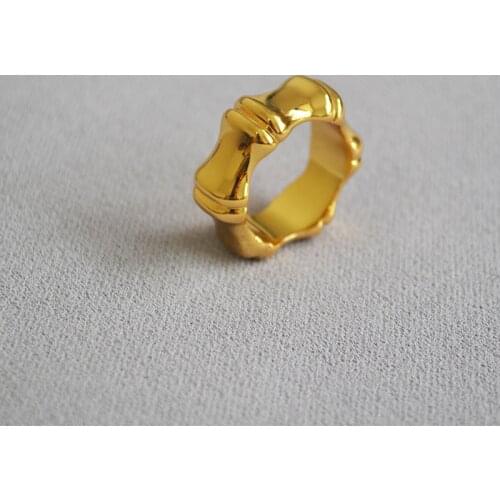 Atmosphere exaggeration personality minority brass gold plated wide version bright bamboo ring index finger ring