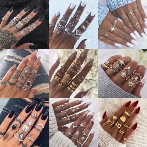 31 Styles Trendy Boho Midi Knuckle Ring Set For Women Crystal Geometric Finger Rings Fashion Bohemian Jewelry A Drop Shipping