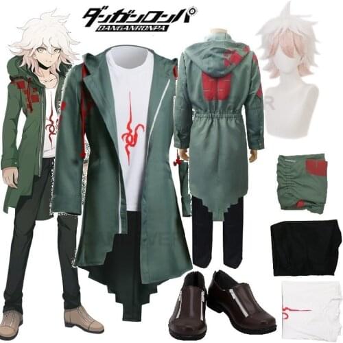 Dangan Ronpa 2 Danganronpa Cosplay Costume Nagito Komaeda Jacket Coat Hoodie pants Anime Wig shoes t shirt Halloween Women Men
